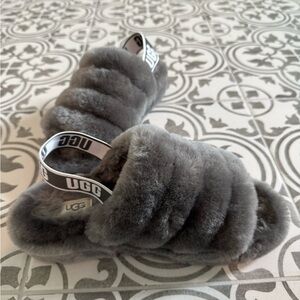 UGG Gray Fluffy Slippers